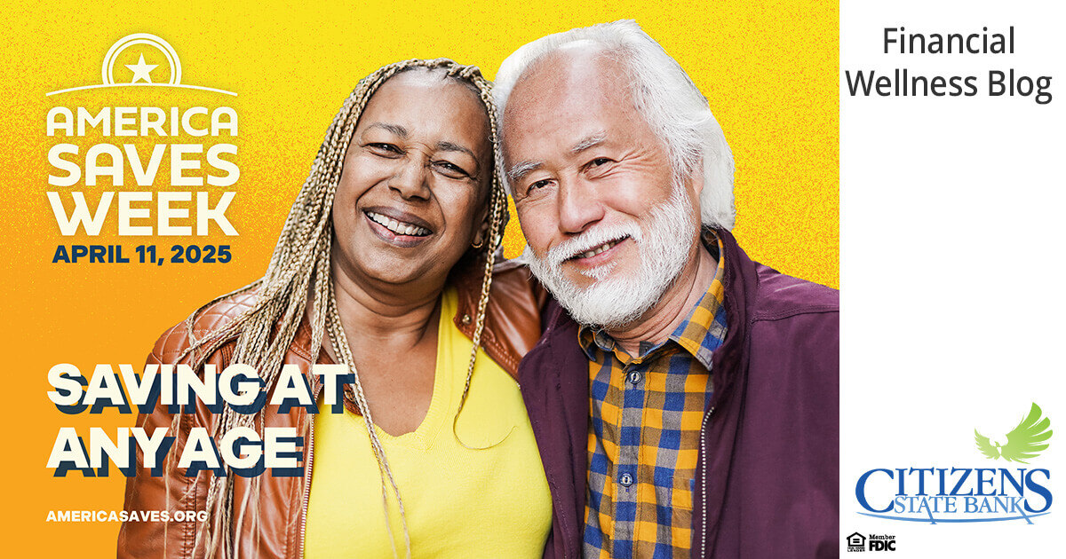 older couple smiling at camera with text