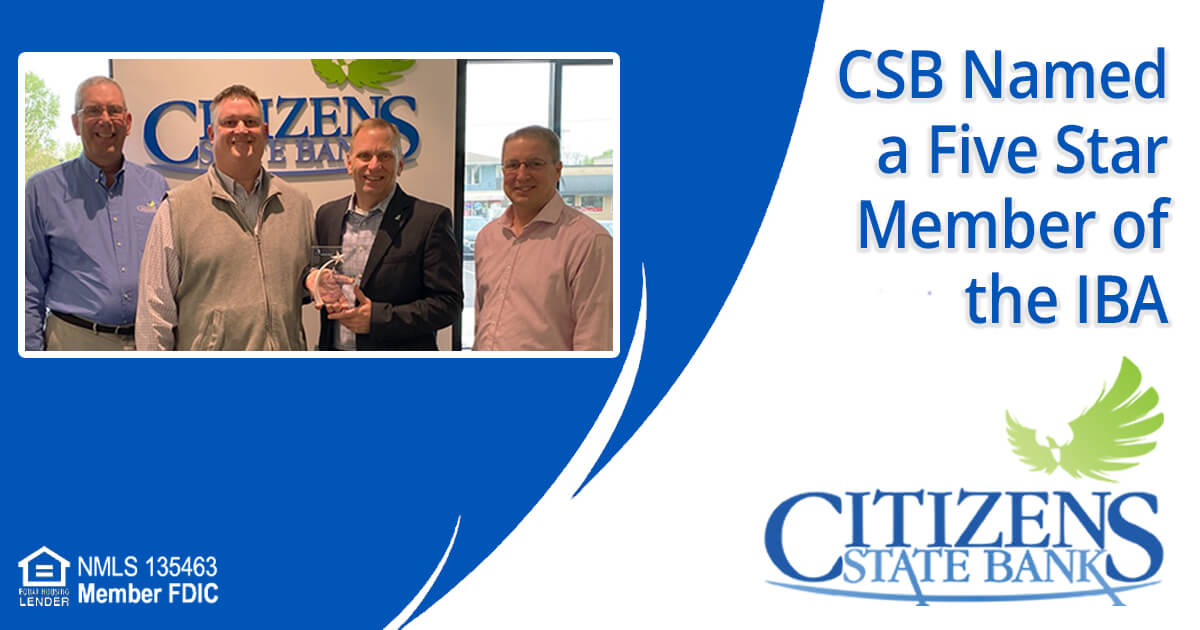 Citizens State Bank Named Five Star Member of the IBA